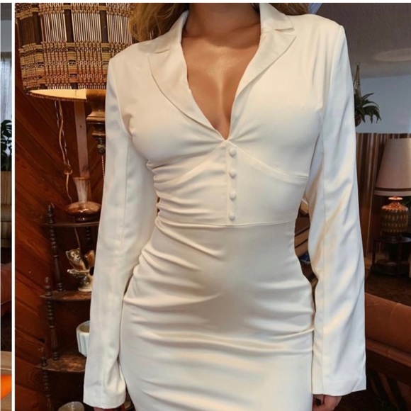 NWT TIGER MIST Ivory Cedar Dress Size Small Long Sleeve deep v-neckline - Picture 8 of 14